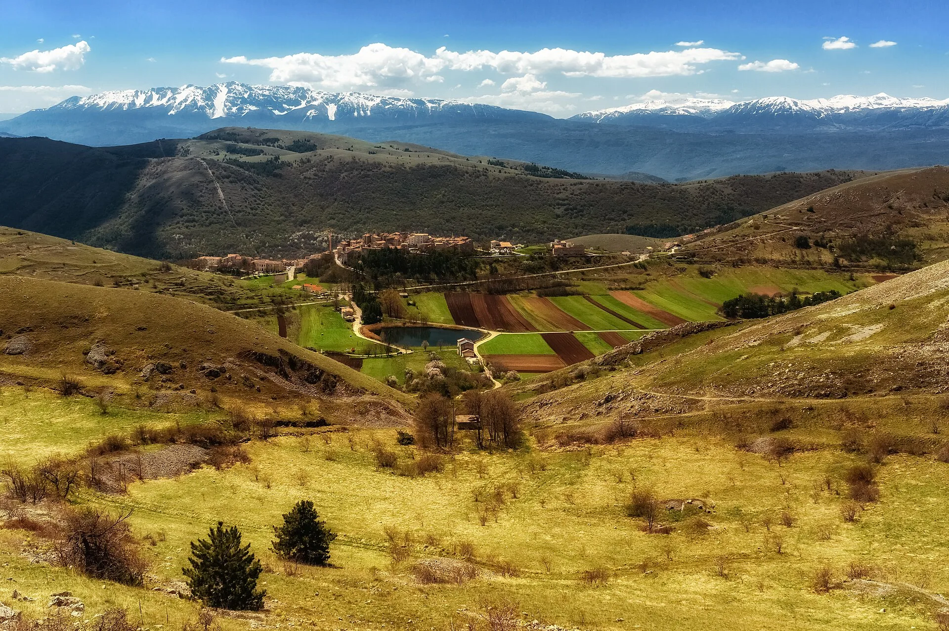A stone hill village in the mountains of Abruzzo, Italy