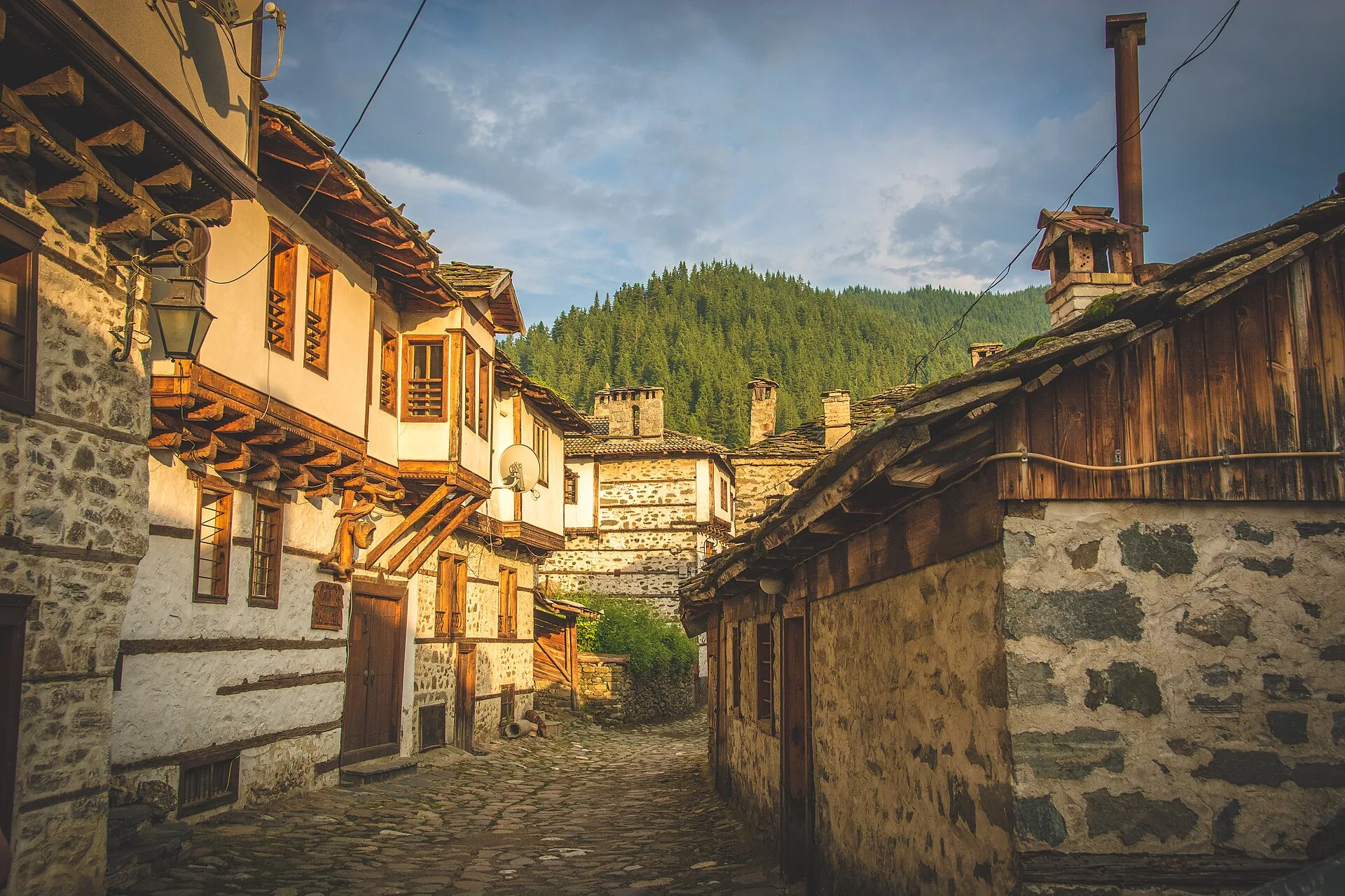 A traditional stone-and-timber village in the Bulgarian mountains