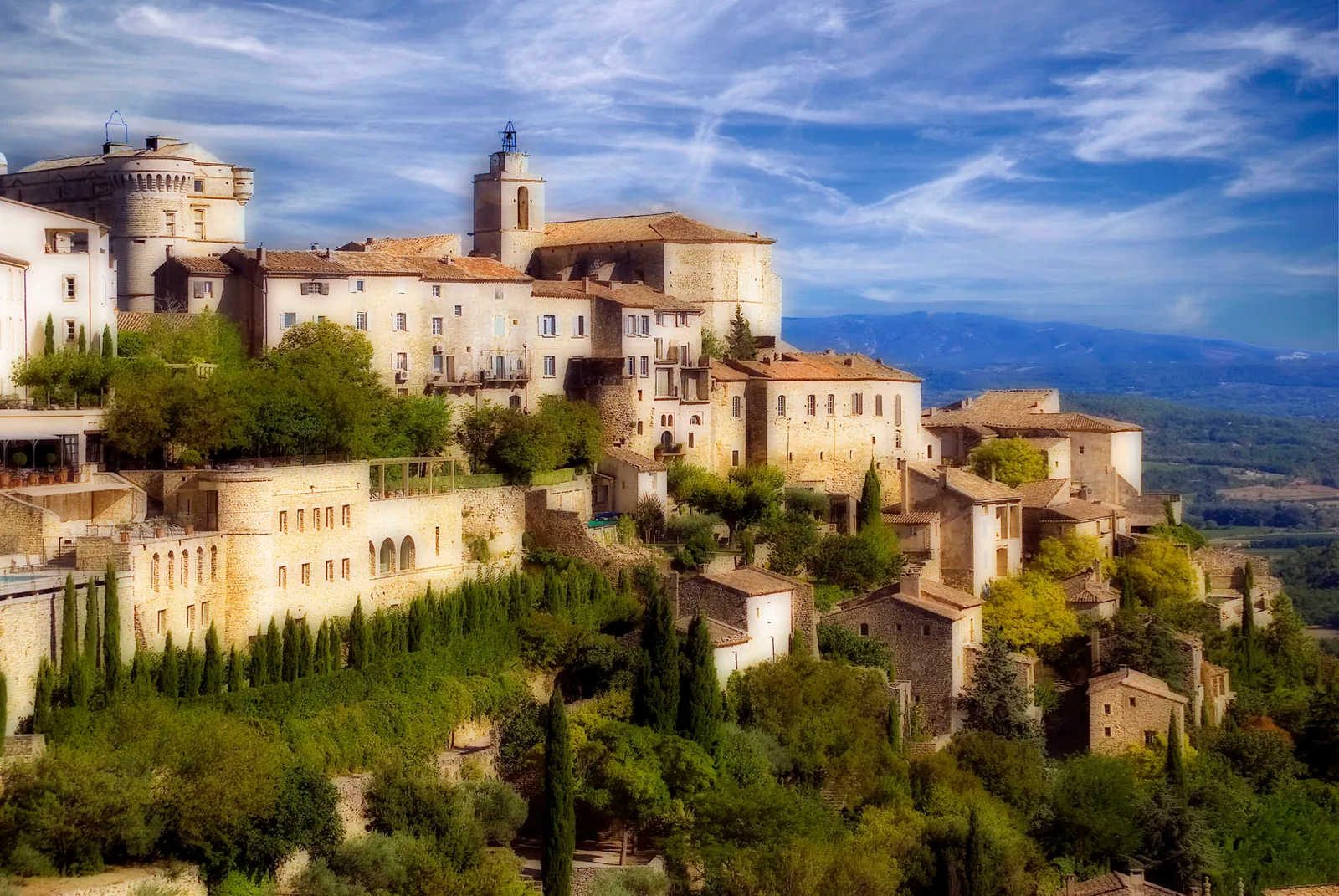 The hilltop village of Gordes rising above the countryside in Provence, France