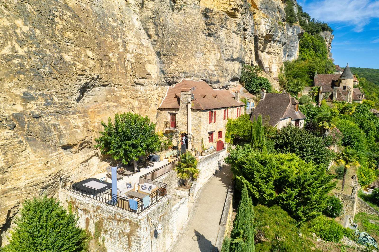 Stone village house on a picturesque Dordogne street
