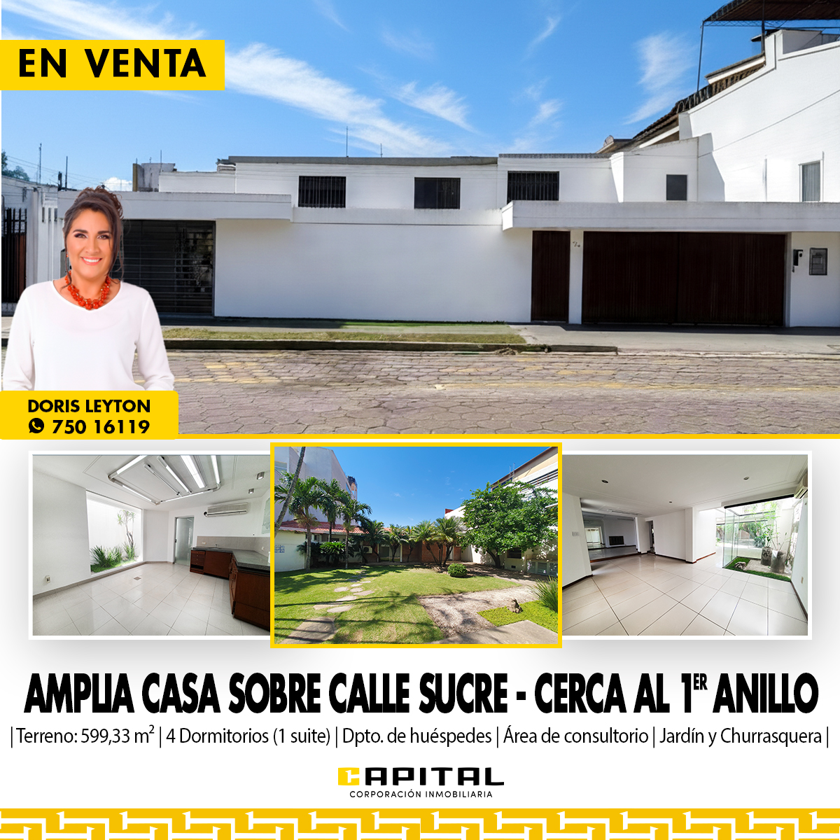 AMPLIA CASA EN VENTA SOBRE CALLE SUCRE – A UNA CUADRA DEL 1ER ANILLO